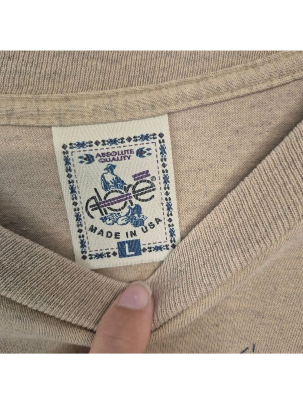 Vintage Vicki Melhart Quilt Patch Work Tee Tan T-Shirt Single Stitch Sz L - Picture 3 of 6